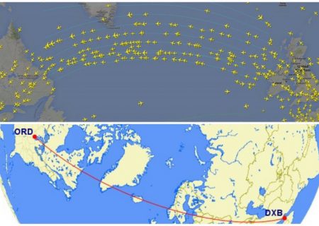 چرا هواپیماها به جای طی نمودن مسیری مستقیم مسیری منحنی شکل را می‌پیمایند؟